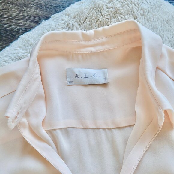 NWT A.L.C. 100% Silk Henry Blouse in Pale Pink Sz XS - Picture 3 of 8